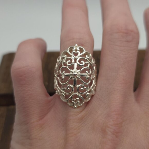 Size 6 Sterling Silver Ornate Pattern Finger Ring A1009 - Picture 2 of 8